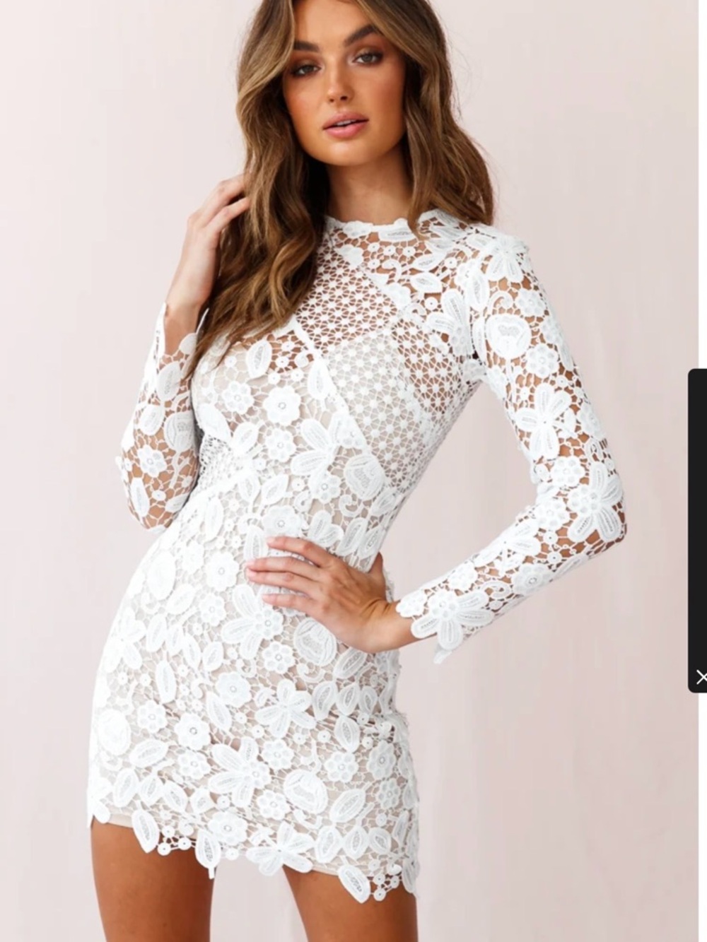 Selfie Leslie White Floral Lace Long-Sleeve Dress